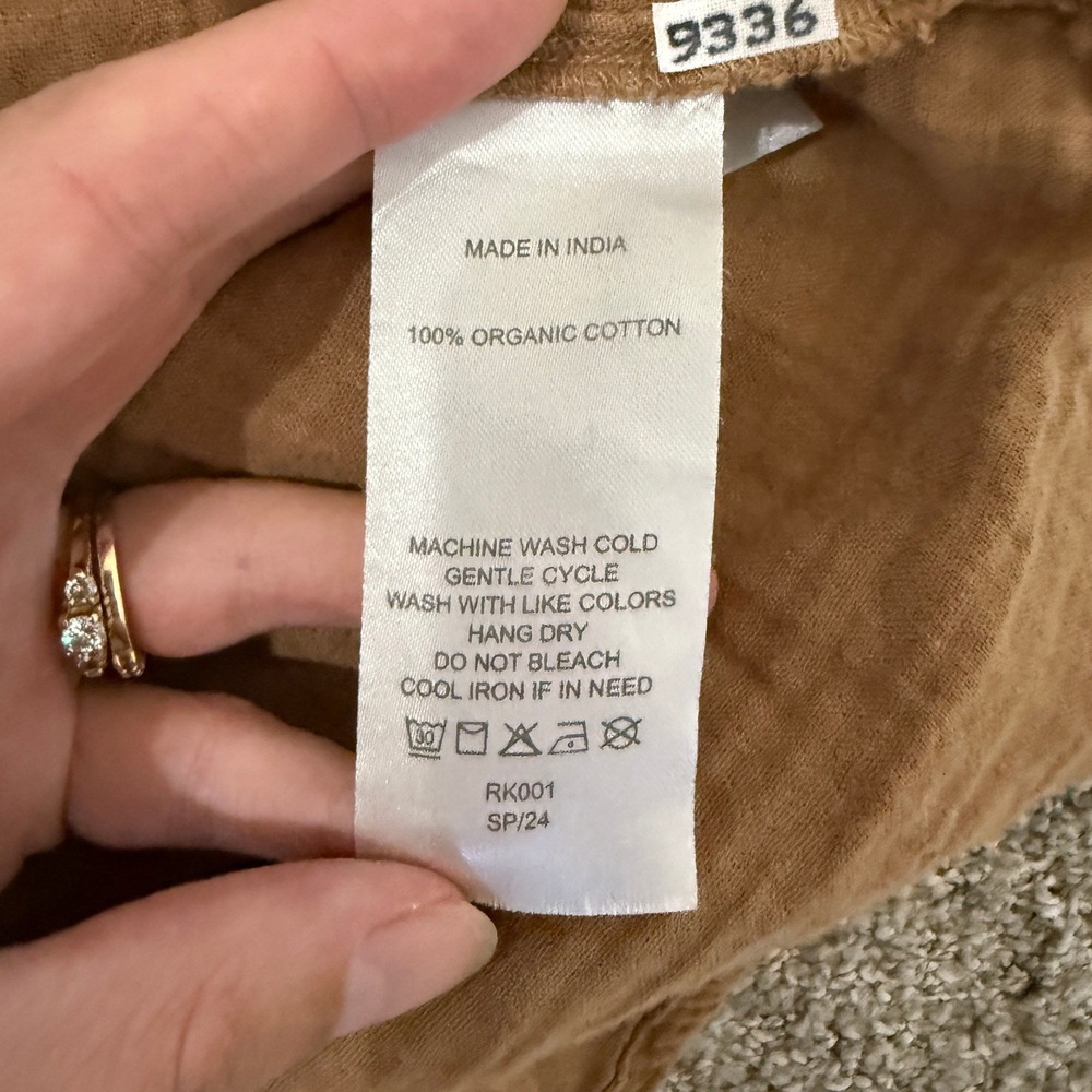 Quince Organic Cotton Gauze Roll Sleeve Henley Shirt Toasted Coconut Brown XS - Picture 8 of 9